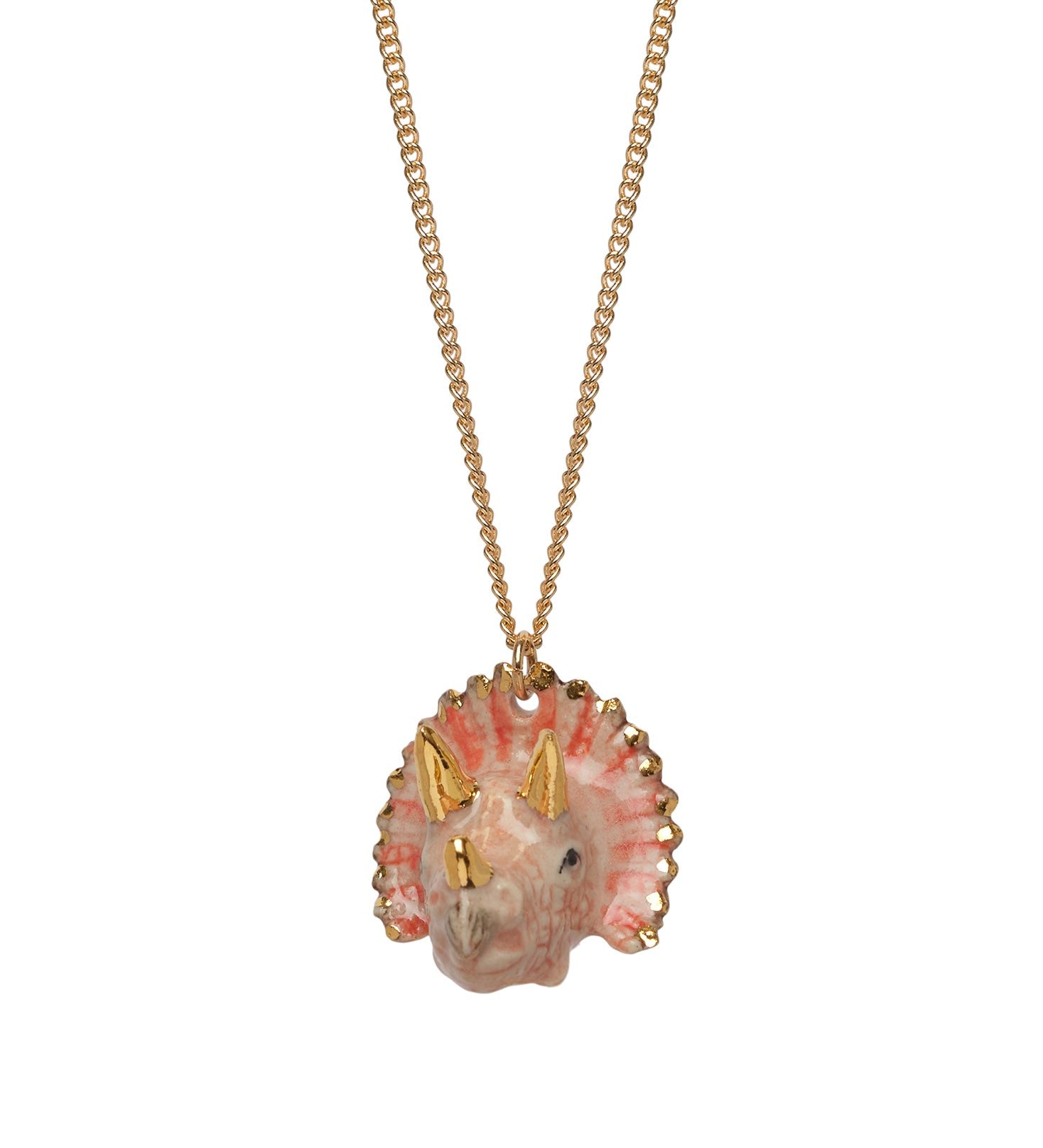 Small Peach and Gold Triceratops Necklace