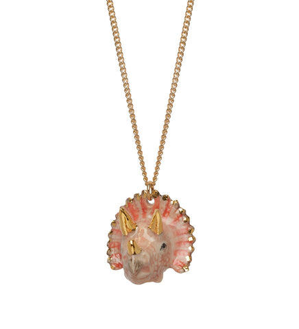 Small Peach and Gold Triceratops Necklace