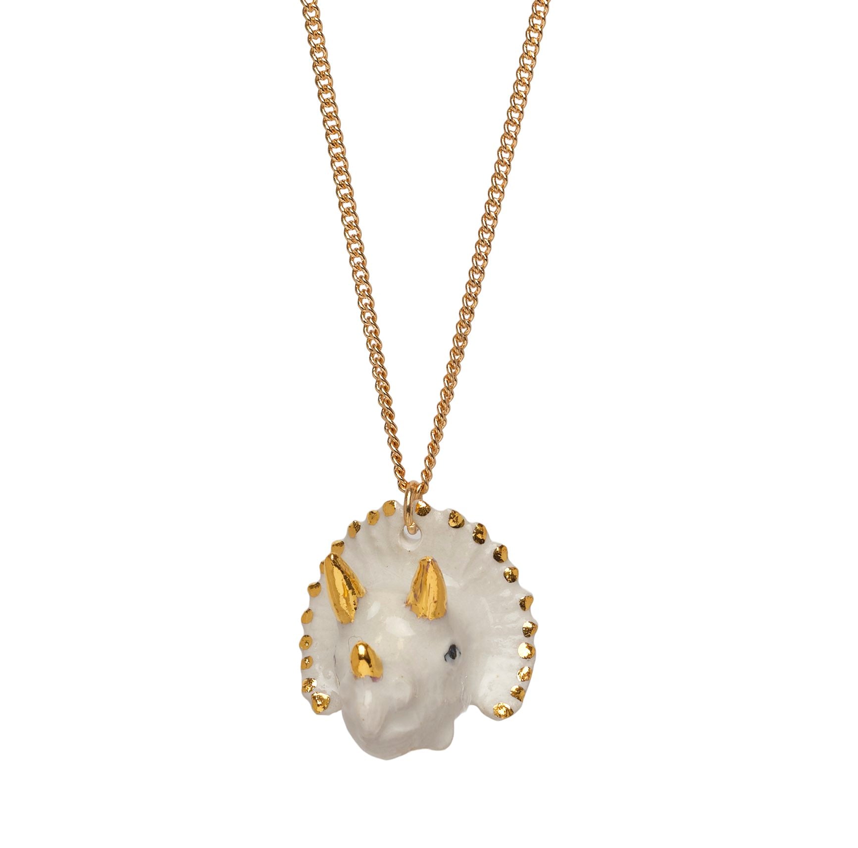Small White and Gold Triceratops Necklace