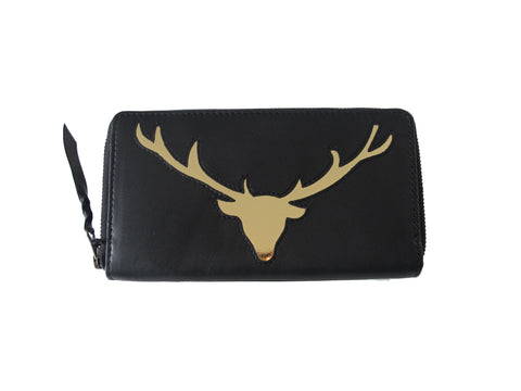 Autumn Sale - Black Leather Stag Cut Out Purse