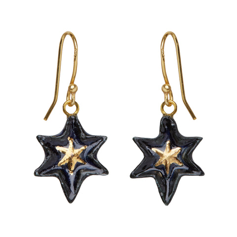 Blue & Gold Star in Star Hook Earrings