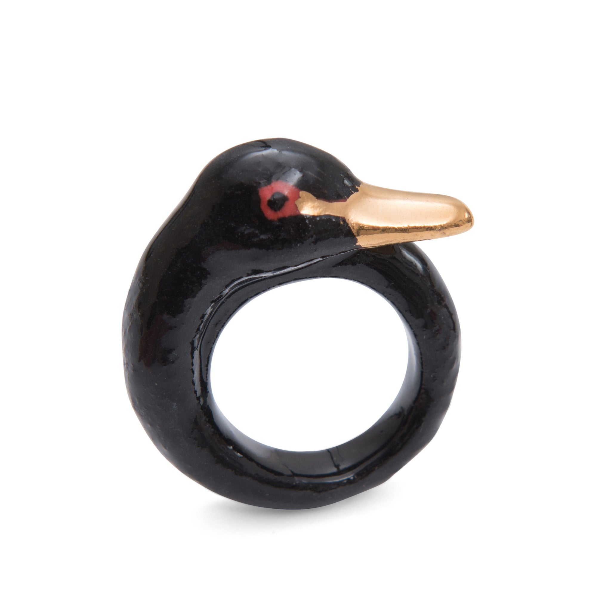 Black Swan Ring With Gold Beak