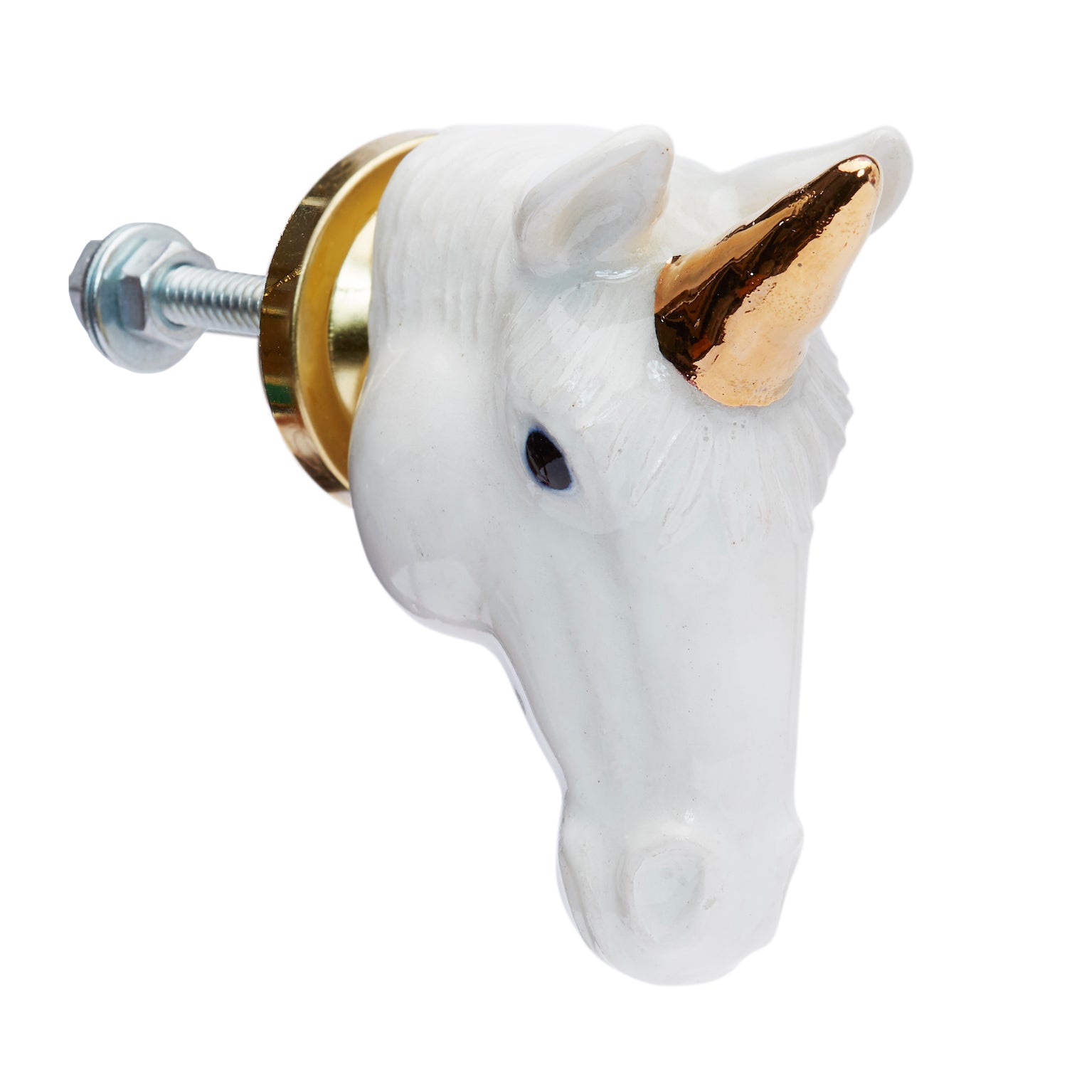 White and Gold Unicorn Head Doorknob