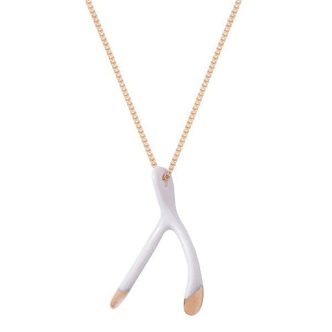 Autumn Sale - White & Gold Wishbone Necklace