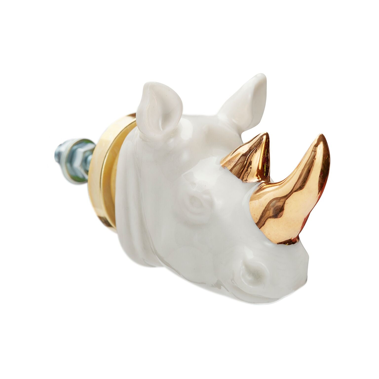 White and Gold Rhino Head Doorknob