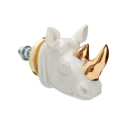 White and Gold Rhino Head Doorknob