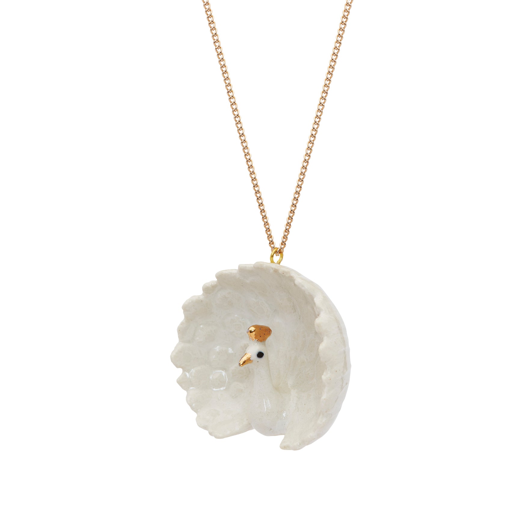 Autumn Sale - White and Gold Peacock Necklace