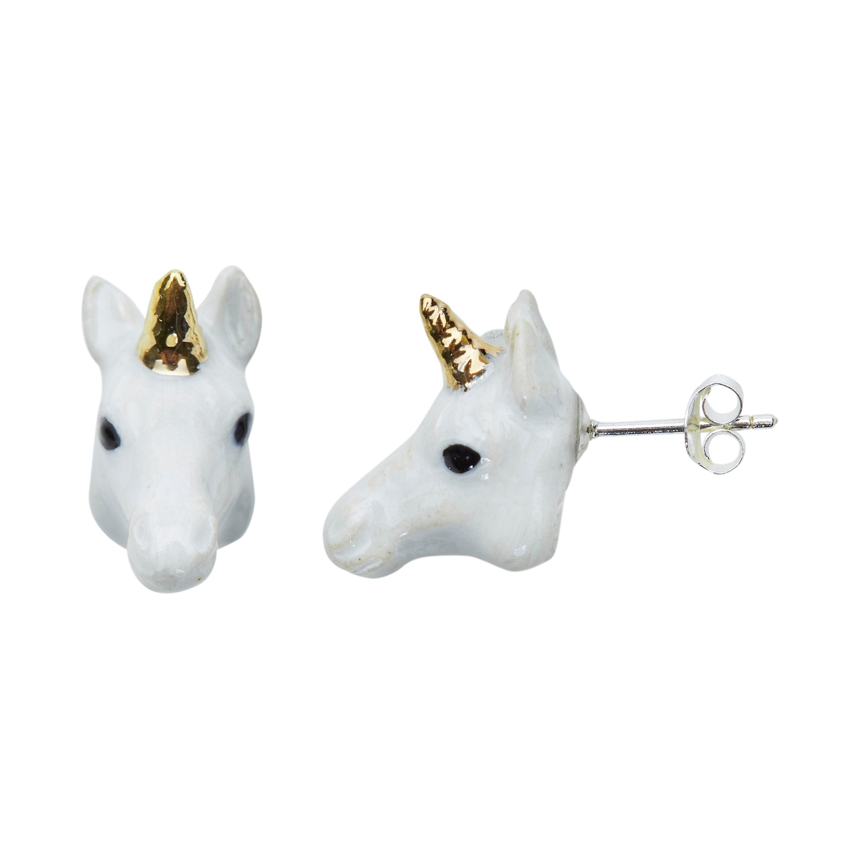 White & Gold Unicorn Head Studs