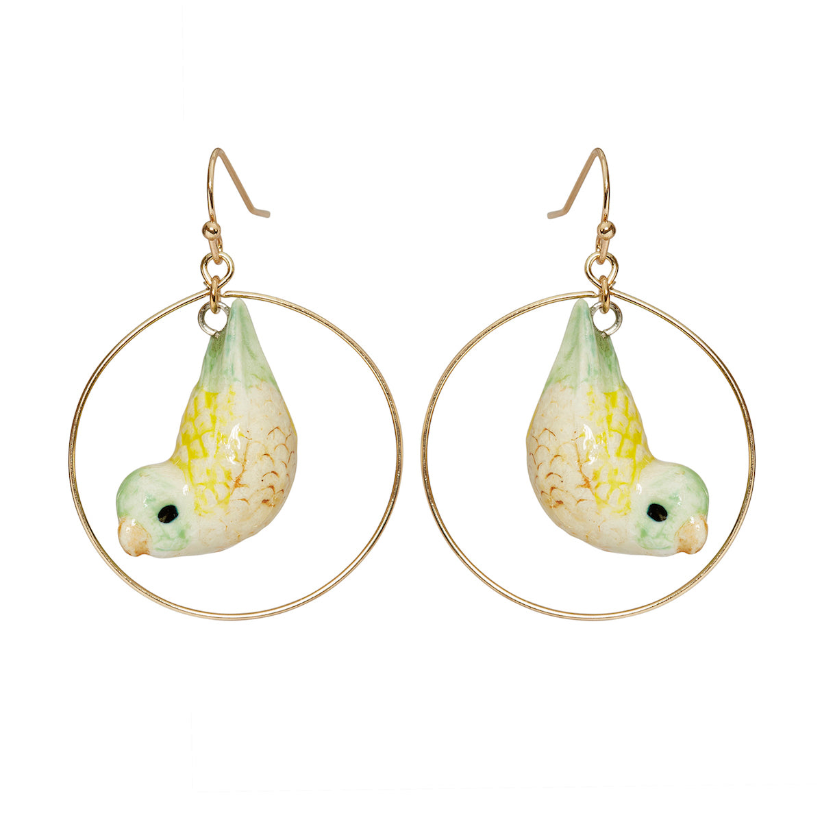 Yellow Parrotlet Round Drop Earrings