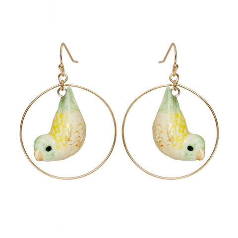 Yellow Parrotlet Round Drop Earrings